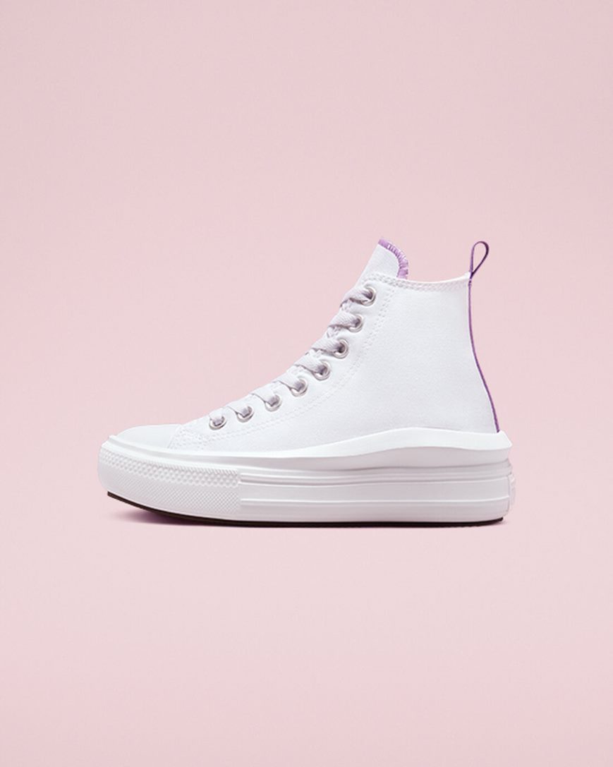 Zapatos Plataforma Converse Chuck Taylor All Star Move Altas Niña Blancas Moradas Blancas | PE 25WPE7